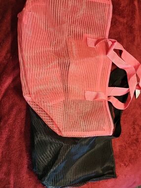 Pink And Black Mesh Tote Bag